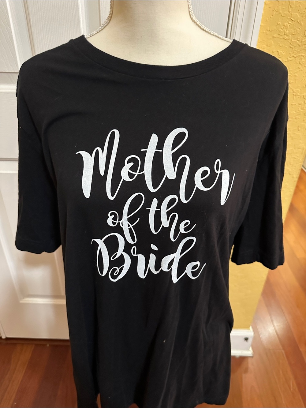 Bella Canvas Black Tee with White Script 'Mother of the Bride'